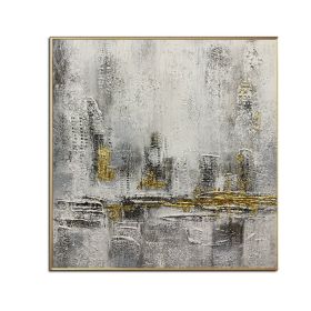 100% Handmade Gold Foil Abstract Oil Painting  Wall Art Modern Minimalist City Building Canvas Home Decor For Living Room No Frame (size: 150x150cm)